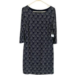 Jessica Howard Blue Metallic Shimmer Long Sleeve Shift Dress Women Sz 14P